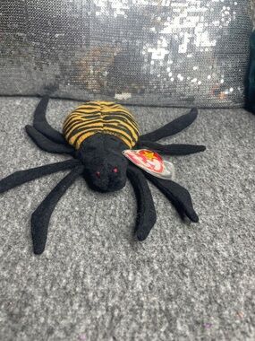 Spinner The Spider: TY Black Plush Spider with Yellow Striped Abdomen